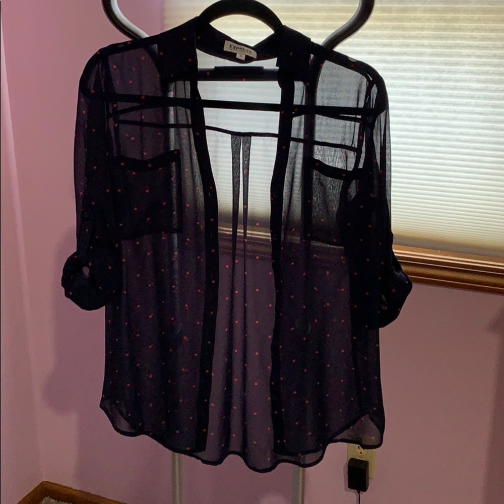 Express Portofino Shirt - Navy with Red Hearts